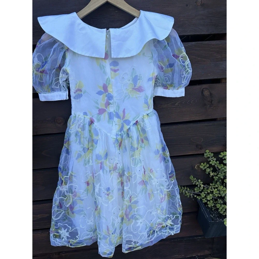 Vtg David Charles Floral Girls Dress‎ W/Rhinestones Size 9-10